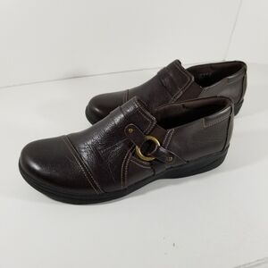 Clarks Shoes Women's Size 11 M Cheyn Fame Leather Dark Brown Slip On Loafer